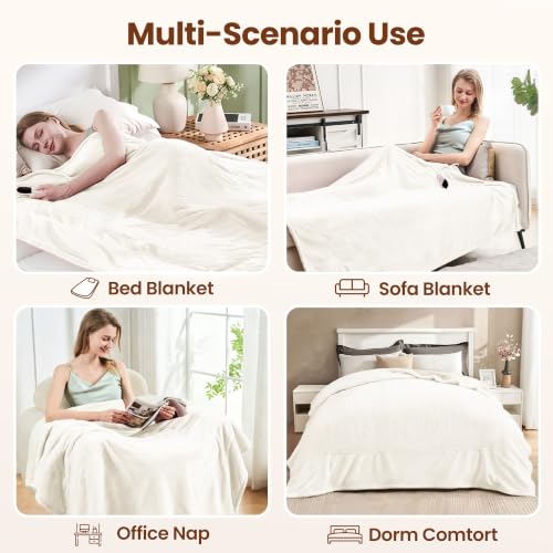 Electric Heated Blanket Throw 50"x60", 8 Heat leavls and 1-8H Auto Off | Fast Heating, Over-Heat Protection&ETL Certification, Soft Flannel Sherpa, Machine Washable, Suitable for Bed and Sofa - color: White, size: Throw-50" x 60"