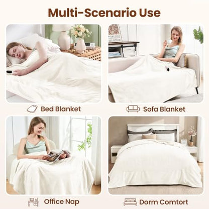 Electric Heated Blanket Throw 50"x60", 8 Heat leavls and 1-8H Auto Off | Fast Heating, Over-Heat Protection&ETL Certification, Soft Flannel Sherpa, Machine Washable, Suitable for Bed and Sofa - color: White, size: Throw-50" x 60"