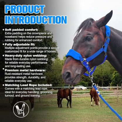 Fleece Horse Halter and Lead Rope Set - color: Royal Blue, size: COB