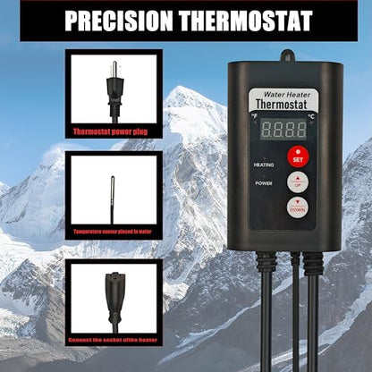 1500W Titanium Immersion Water Heater with Temp Control & GFCI – Submersible Electric Heater for Above-Ground Pool, Baptistry, Baptismal Pool, Spa, Bucke, Hot TubBathtub & Inflatable Pool