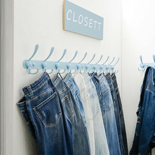 Dseap Coat Rack Wall Mount - 38” Long 10-Tri-Hooks Heavy Duty Coat Hanger Rail Wall Hooks for Hanging Coats Hats Clothing Clothes Purse Mudroom Entryway, Blue - color: Blue, size: L=38” (1 Pcs)