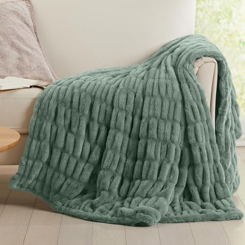 Springtree Home Luxury Micro Plush Throw Blanket | Thick Faux Fur | Green | Lily Collection | 50" x 60" | Green Blanket | Ultra Plush - color: Lily Pad, size: 50" x 60" (Medium)