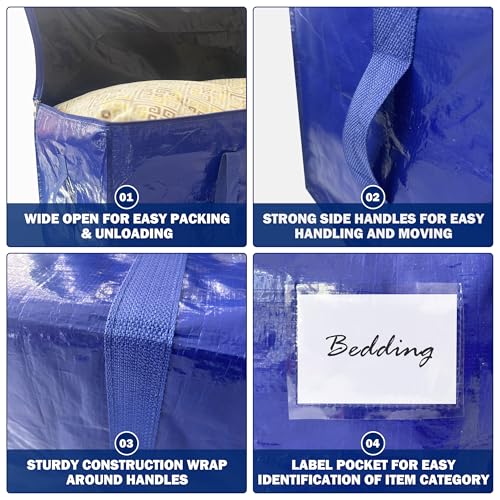 8 Pack Extra Heavy Duty Large Moving Bags with Strong Zipper & Carrying Handles, Sturdy Clothes Storage Bag Totes Bins, Packing Bags Moving Boxes College Moving Supplies, Dark Blue - 33 gal - size: 33 gal-Dark Blue