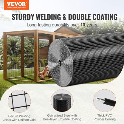 VEVOR Hardware Cloth, 24'' x 100' 1/2 inch Galvanized Wire Mesh Roll, 19 Gauge Chicken Wire Fencing Roll, Vinyl Metal Wire Mesh for Chicken Coop Barrier, Rabbit Snake Fences, Poultry Enclosures - size: 1/2inch 24'' x 100'