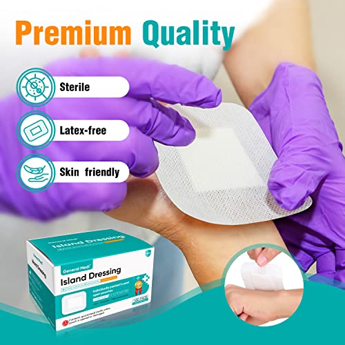 General Medi Sterile Island Dressing Bordered Gauze – 100 Count, 2.4" x 2.75" Gauze Pads, Wound Care Pad with Adhesive Border - Sterile, Soft & Highly Absorbent Medical Grade Dressing Pad - size: 2.4" x 2.75"(100 Count)