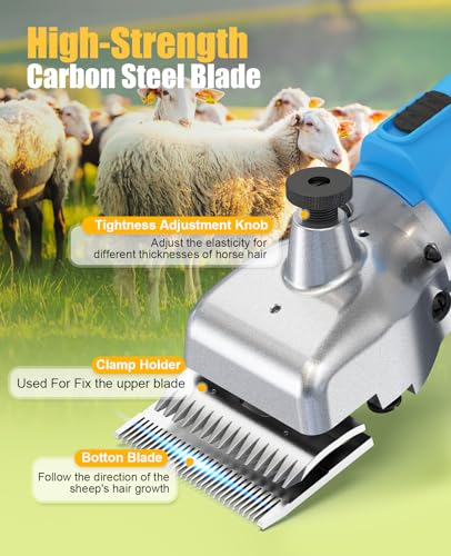 oneisall Cordless Sheep Shears,Professional Sheep Clippers with 2 Batteries,Detachable Stainless Steel Blade Heavy Duty Sheep Grooming Kit for Thick Coats