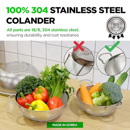 Stainless Steel Colander Set of 3, Large 4/6/8 Qt, Nesting - size: 4+6+8QT Colander