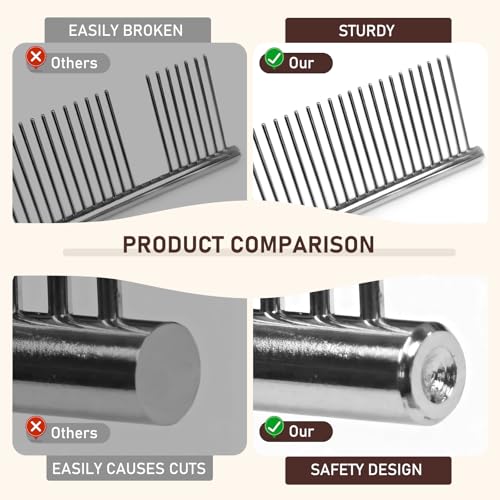 WRW 4 Pack Dog Comb, Metal Comb for Dog Cat Pet | Stainless Steel Dog Combs Flea Comb with Rounded Teeth for Grooming Matting, Poodle Comb for Long and Short Hair Pets
