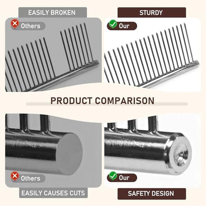 WRW 4 Pack Dog Comb, Metal Comb for Dog Cat Pet | Stainless Steel Dog Combs Flea Comb with Rounded Teeth for Grooming Matting, Poodle Comb for Long and Short Hair Pets