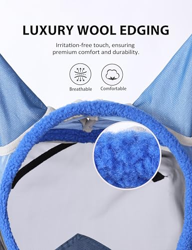 Harrison Howard Horse Fly Mask UV Protective Fine Mesh with Extra Wool Soft Touch on Skin Fly and UV Protection Aquamarine-Black S - color: Aquamarine-Black, size: S
