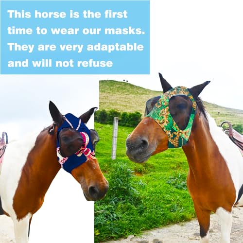 Super Comfort Fly Marsks for Horses of 2pcs Set-Horse FlyMask with Ears- Elasticity Fly Mask with UV Protection（Size：L - size: 2 pcs