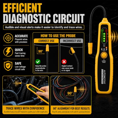 Wire Tracer Automotive Open & Short Finder, DC 6-42V Circuit Breaker Finder Electrical Tester Fault Probe Cable Tracker Auto Wire Locator Car Broken Wire Detector Tool