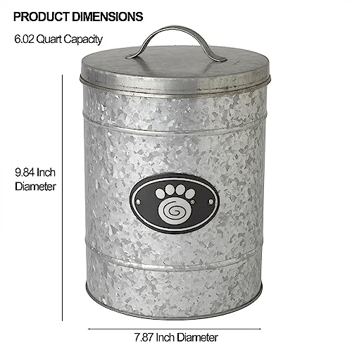 PetRageous 16079 Swirl Paw Galvanized Stainless-Steel Storage Container 6.02-Quart 7.87-Inch Diameter 9.84-Inch Tall for Dog Treats and Dog Food or Cat Treats, Metallic