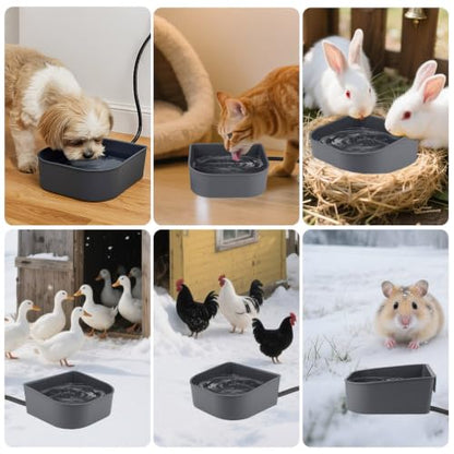 Heated Water Bowl for Cats, Outdoor Anti-Freeze Pet Thermal Bowls for Chickens Rabbits Birds, Hanging Small Dog Winter Warm Dish, Heating Bird Baths Feeder Bowl, Detachable Shell, Grey 1L - size: 1L(Grey)
