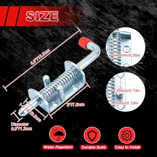 MAOPINER 4PCS Metal Barrel Bolt Latch, 6.5" Spring Loaded Door Lock | Zinc Plated Slide Bolt with Grip Handle for Ramp Doors, Fences, RVs, Gates and General Hardware Applications