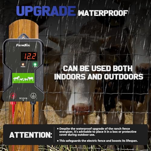 12KV Electric Fence Charger with LED Indicator, 2 Joules Pulse Energy, 10 Miles Range, Prevents Wild Animals Intrusion for Livestock Poultry, Farm Animals, Pets, Ranches, Gardens - color: Grey
