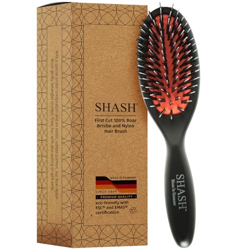 SHASH Since 1869 Hand Made In Germany - Nylon Boar Bristle Brush Suitable For Normal to Thick Hair Gently Detangles, No Pulling or Split Ends - Softens Improves Hair Texture, Stimulates (Extra Small) - size: Extra Small
