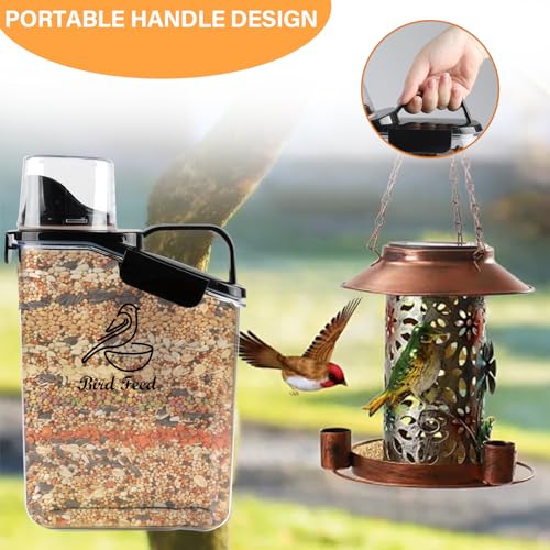 Geyecete Bird Seed Storage Container Portable-3 Qt/2.8 L Clear Plastic Airtight Wild bird Seed Dispenser food with Measuring Cup|BPA Free-White - color: White