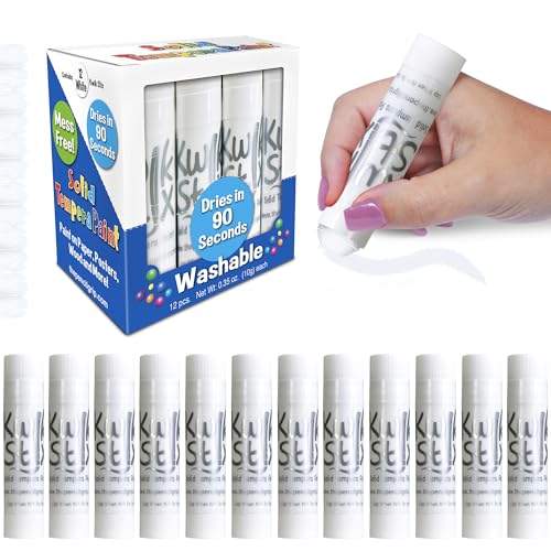 Kwik Stix Solid Tempera Paint Sticks - 12 Pack of White - Same Color Washable, Quick Dry (90 Seconds), ASTM Certified, Non-Toxic, Allergen-Free Kids & Toddler Art Supplies for Home, School & Crafts - color: White