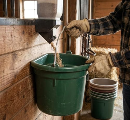 Flat-Back Utility Bucket – 8 Quart, Heavy-Duty Polyethylene | Space-Saving Flat-Back Design, Reinforced Wire Carry Bail, Integrated Hanging Notch, Farm & Stable Utility