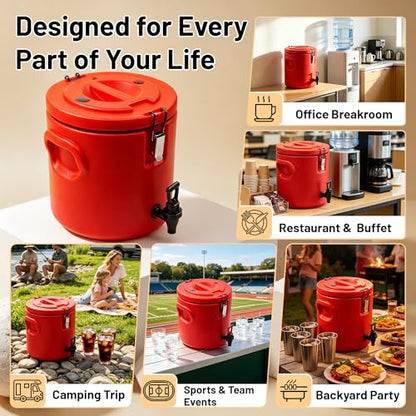 20L/5Gal Insulated Beverage Dispenser Stainless Steel Thermal Hot/Cold Drink Server with Spigot & Handles, Large Capacity Ice Coffee Juice Dispenser for Restaurant,Drink Shop,Catering, Buffet,Party - size: 5 Gallon