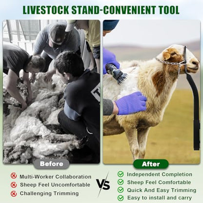 Livestock Stand 9.8 inch Height Adjustable, Goat Stand 5.9 inch Length Adjustable，Metal Livestock Stand Attachment Nose Loop Headpiece, Trimming Stand for Goat & Sheep. | Nose Loop Headpiece for Goat & Sheep, Powder-Coated Steel Trimming Stand for Farm Gr