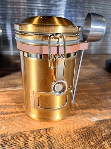 PRINCE G Airtight Coffee Canister with Scoop – Premium Stainless Steel Coffee Storage Container – Light Blocking Vacuum Seal – Keeps Coffee Beans Fresh – 9.1 oz – Bronze - color: Bronze
