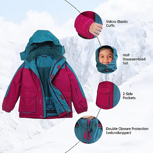 YINGJIELIDE Boy's Waterproof Ski Jacket,Kids Outdoor Snowboarding windproof Jacket,Fleece Lined Hooded,Warm Winter Snow Coat - color: Berry Green, size: 13 Years