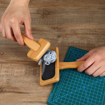4 PCS Wool Carders, Wooden Hand Carders for Wool, Needle Felting Brush, Slicker Brush with Solid Wood Handle for Craft Felt Project, Dogs, Cat, 2 Sizes