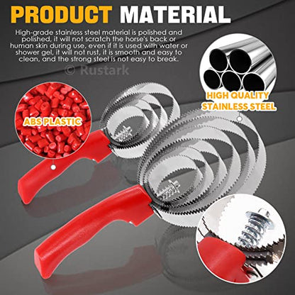 2pcs Reversible Stainless Steel Curry Comb Horse Brush 4 Rings and 6 Rings with Soft Touch Grip Metal Curry Brush for Cow Sheep Dog Goat Horse