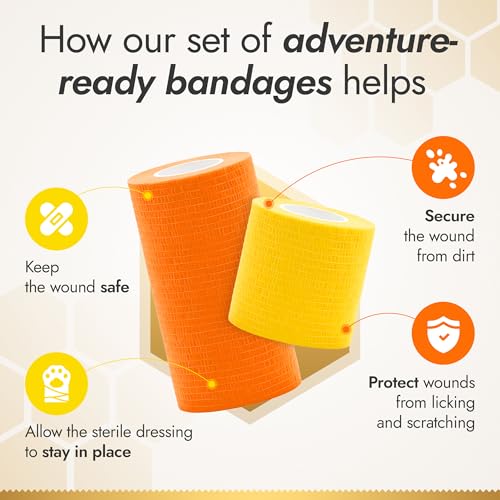 Self-Adhesive Elastic Dog Bandages for Wounds Protect from Licking, Dirt and Scratching – Set of Wraps from Natural Rubber Latex – Dog Bandage for Large & Small Pets – 5 х 5 cm + 2 х 10 cm Rolls - size: 5 pcs x 5 cm + 2 pcs x 10 cm