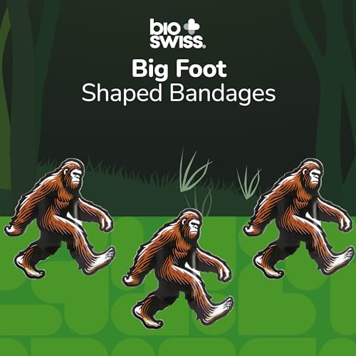 BioSwiss Bandages, Bigfoot Shaped Self Adhesive Bandage Set, Latex Free, Sterile Wound Care, 24 Count - color: Big Foot, size: 24-Count Box