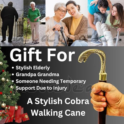 Walking Cane - Handmade,Wooden, Ergonomic, Stylish - Canes for Men, Cane for Women - Elderly Walking Sticks for Seniors, Unique, Wood - style: Cobra Snake Polish