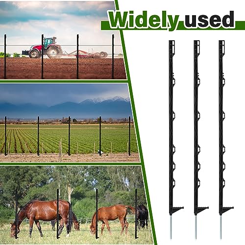 Sintuff 50 Pack Electric Fence Posts, 40 Inch Plastic Step in Heavy Duty Sturdy Fence Posts for Farm Garden Yard Temporary Outdoor Wire Fencing(Black) - color: Black