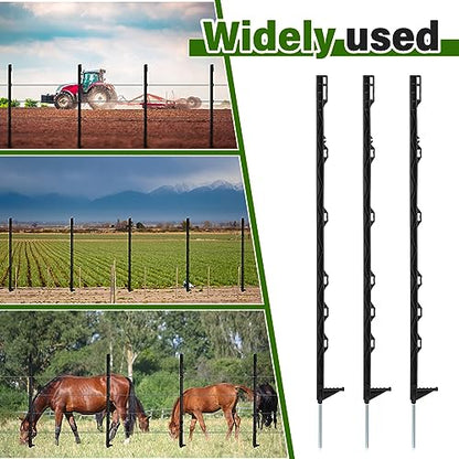Sintuff 50 Pack Electric Fence Posts, 40 Inch Plastic Step in Heavy Duty Sturdy Fence Posts for Farm Garden Yard Temporary Outdoor Wire Fencing(Black) - color: Black