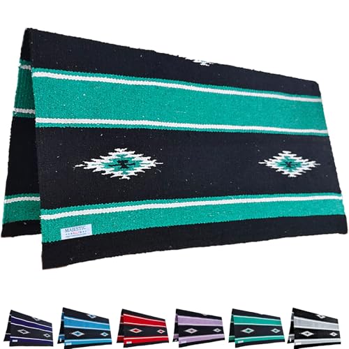 Majestic Ally 36"x 34" Navajo Design Acrylic Saddle Blanket -2.4 lbs (Turquoise Green and Black) - color: Turquoise Green and Black
