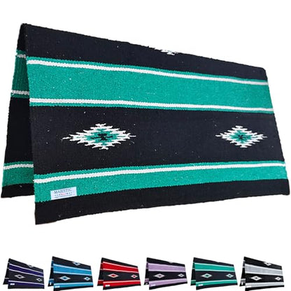 Majestic Ally 36"x 34" Navajo Design Acrylic Saddle Blanket -2.4 lbs (Turquoise Green and Black) - color: Turquoise Green and Black
