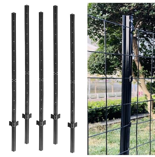 7 Feet Heavy Duty Metal Fence Post Black, Pack of 5, for Garden Wire Fence U-Channel Steel Garden Post Assemble - color: Black, size: 7',5 PCS