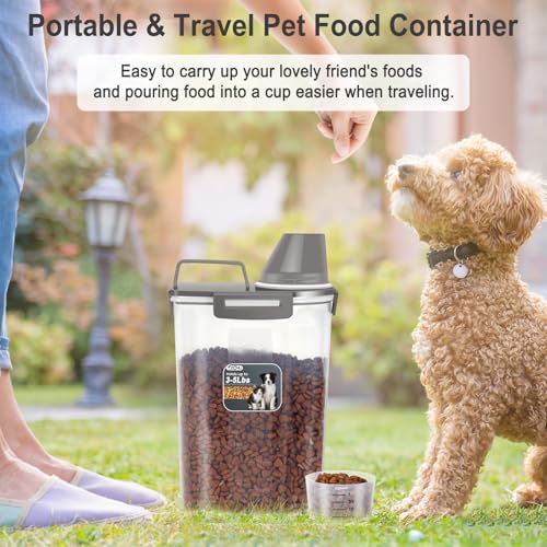 Dog Cat Food Storage Container with Cup (Dark Olive, 2.5L) - color: Dark Olive, size: 2.5L