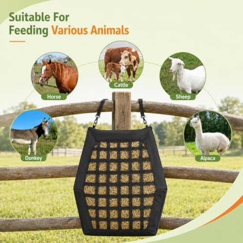 Hay Bags for Horses Slow Feed, 35L Large Capacity Hay Feeder with Zipper Design for Easy Filling, 1680D Heavy Duty Slow Flow Hay Net for Stable Pasture Trailer Ground Feeding, Hanging and Clean Eating