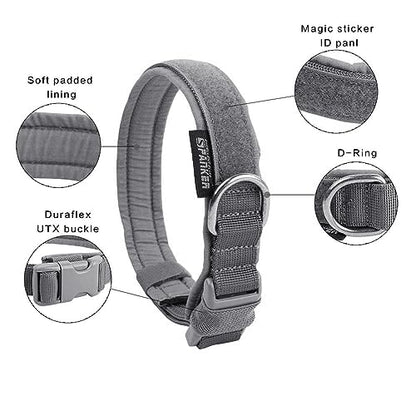 EXCELLENT ELITE SPANKER Tactical Nylon Padded Medium Dog Collar Adjustable - color: Grey, size: S-(13.2"-17.5")