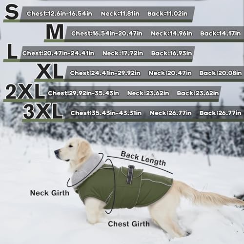 Lelepet Dog Coats for Medium Dogs Waterproof Dog Jacket with Adjustable Fit - color: Army Green, size: M