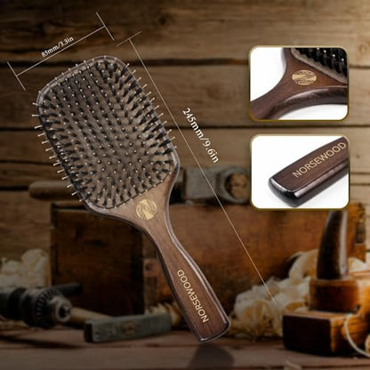 Norsewood Boar Bristle Hair Brush Set, Soft Bristle Detangler for Long, Short, Thin, Curly, Straight, or Wavy, Hairbrush for Enhancing Shine, Great for Men, Women, and Kids (Pack of 2) - size: Detangler Brush (Pack of 2)