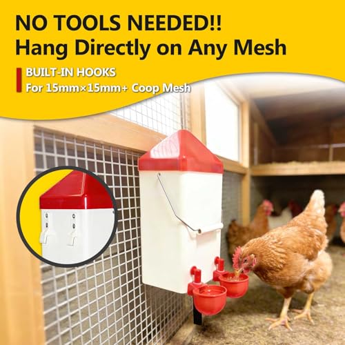 PVC Hanging Chicken Waterer with Hook, 1 Gal, 2 Auto-Fill Cups & Nipples