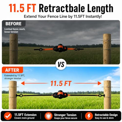 Retractable Fence Barbed Wire Stretcher Tool，11.5' STRP Dual-Mode - color: Orange