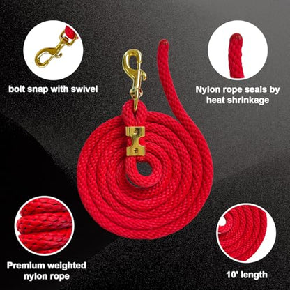 5/8" x 8' Nylon Horse Lead Rope with Cast Iron Hardware(Red) - color: Red
