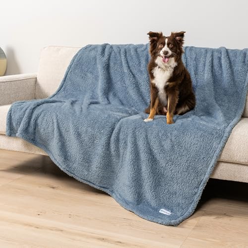 PetAmi Fluffy Sherpa Waterproof Dog Blanket for Large Pet Cat, 60x80, Blue - color: Dusty Blue, size: X-Large (60x80)