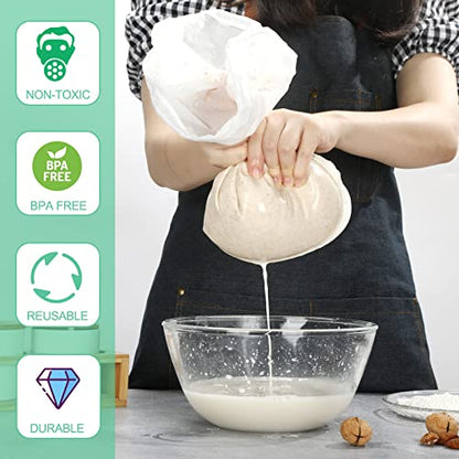 3 pack 14"x14" Nut Milk Bag Large Reusable Food Strainers Nut Bags | for Straining Almond/Soy Milk Greek Yogurt Professional for Cold Brew Coffee Tea Beer Celery Juice Fine Nylon Mesh - size: 3 pack - 14"x14"