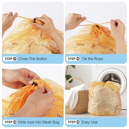 4Pcs Mesh Laundry Bags Washing Machine Mesh Wash Bags for Clothes,Underwear,Lingerie, Bed Linen with Drawstring Closure Sturdy(4 Size, Yellow) - color: Yellow, size: Pack 4 pcs