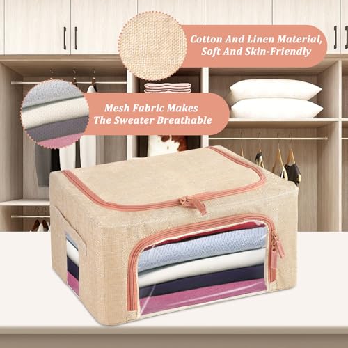 2 Pack 24L Cashmere Sweater Storage Bag with Natural Cedar Ball,Breathable & Washable Cotton Bag,Cashmere Protection Pouch Wool Cotton Sweater Storage Bag for Woolen Cashmere Sweaters,Merino Wool